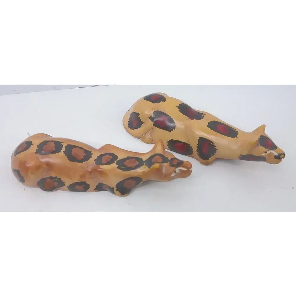 Vintgae Cheetah Or Leopard Set Soapstone Handmade Kenya Lot of 2